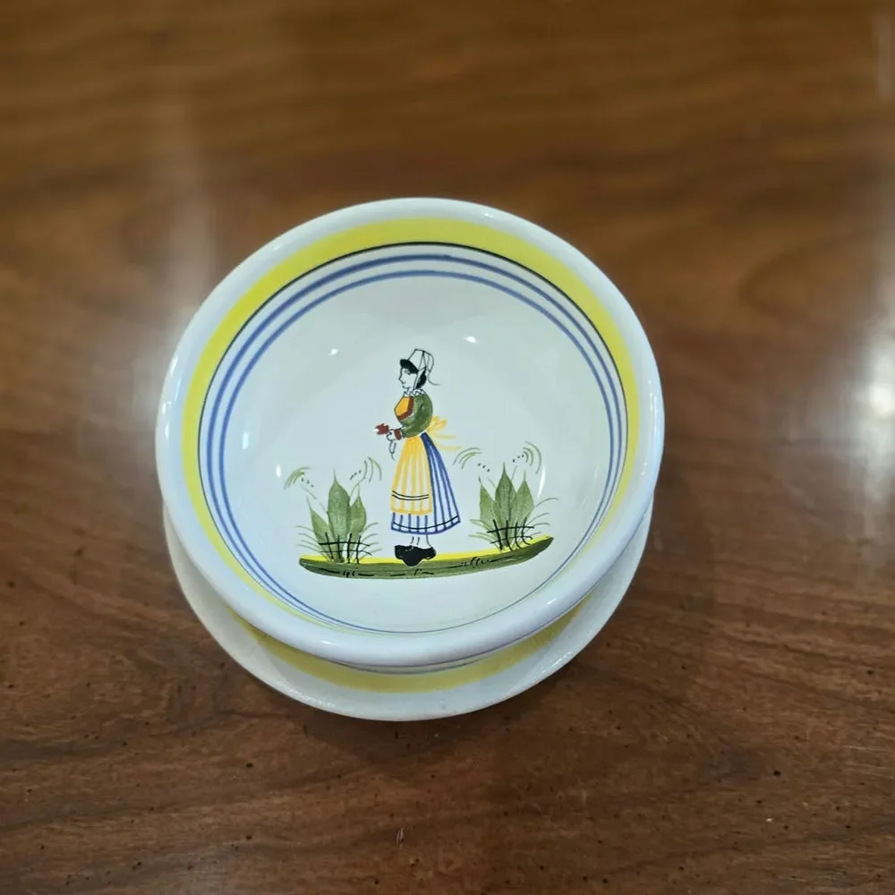 Set 2 Henriot Quimper small bowl and plate 4 inch 